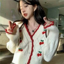 Unzzy Cherry Cardigan Sweater KF81828 HOT SALE