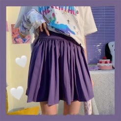 Unzzy HOT SALE Purple High Waist Pleated Skirt KF90338 7 Unzzy HOT SALE Purple High Waist Pleated Skirt KF90338