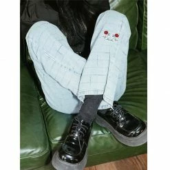 Unzzy HOT SALE Blue Embroidered Jeans KF82048