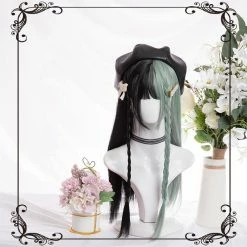 Unzzy Black And Green Long Straight Wig KF81696 HOT SALE