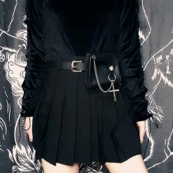 Unzzy Dark Pleated Skirt (gift Belt) KF9484