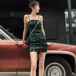 Unzzy HOT SALE Green Plaid Dress KF81349 9 Unzzy HOT SALE Green Plaid Dress KF81349