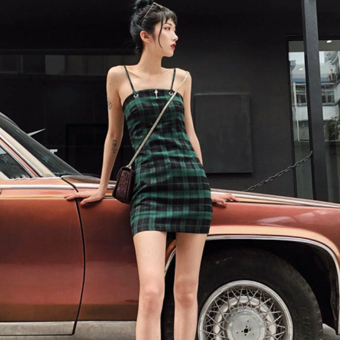 Unzzy HOT SALE Green Plaid Dress KF81349 5 Unzzy HOT SALE Green Plaid Dress KF81349