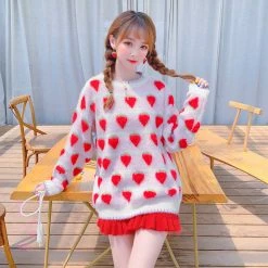 Unzzy Strawberry Sweater + Red Skirt KF25034 HOT SALE