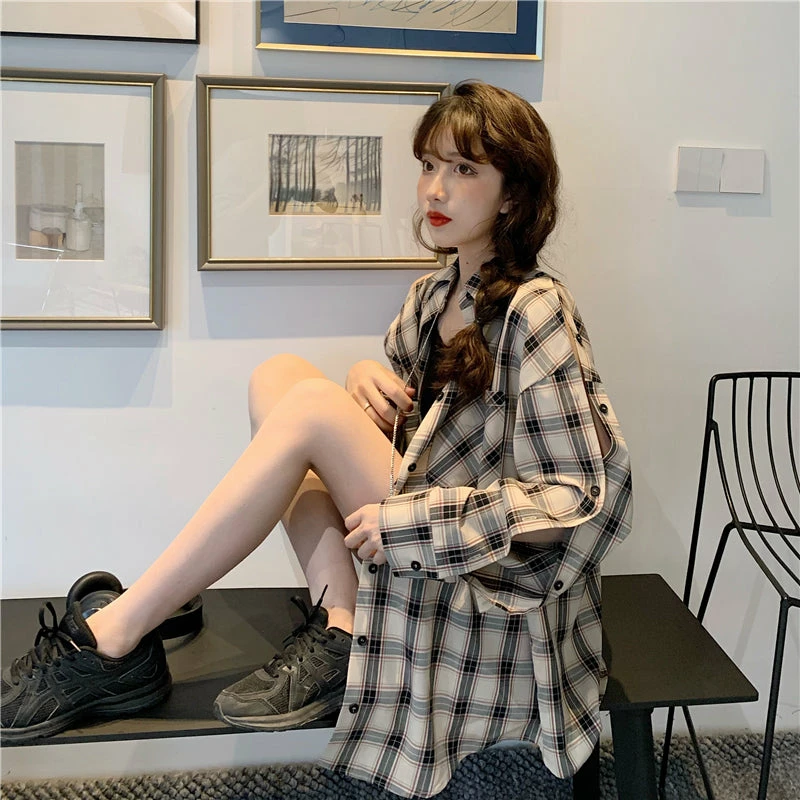 Unzzy Ulzzang Plaid Shirt KF81318 2 Unzzy Ulzzang Plaid Shirt KF81318
