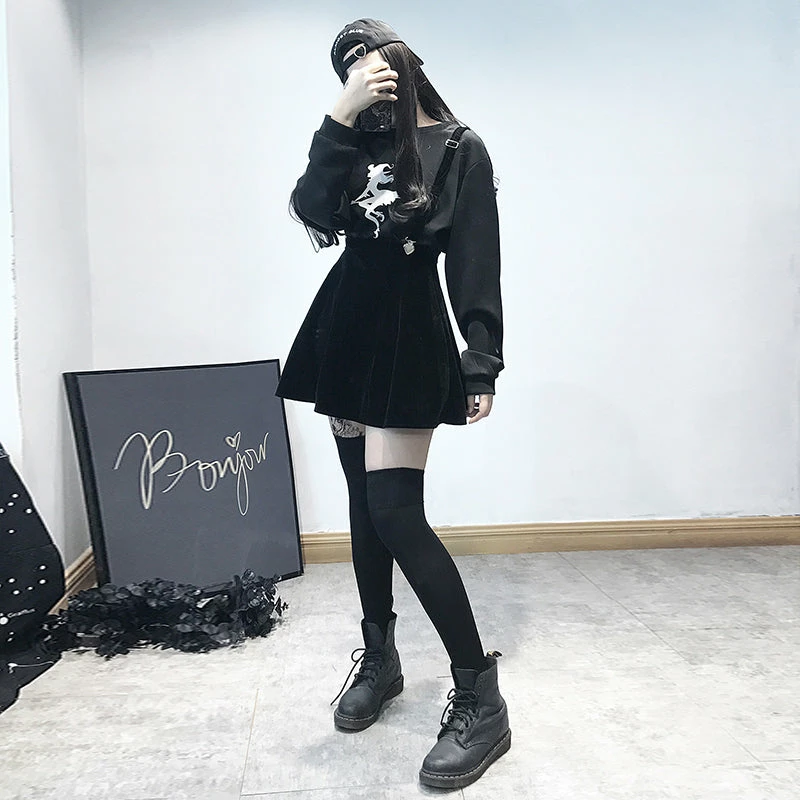 Unzzy HOT SALE Harajuku Black Strap Dress KF90579 3 Unzzy HOT SALE Harajuku Black Strap Dress KF90579