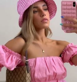 Unzzy HOT SALE Pink One-shoulder Top KF82049