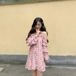 Unzzy HOT SALE Pink Chiffon Suspender Dress KF2357