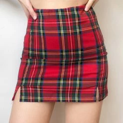 Unzzy Red Plaid Skirt KF90344 HOT SALE