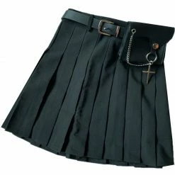 Unzzy Dark Pleated Skirt (gift Belt) KF9484