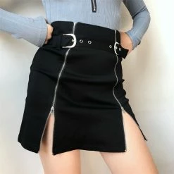 Unzzy Zipper Black Skirt KF90354 HOT SALE