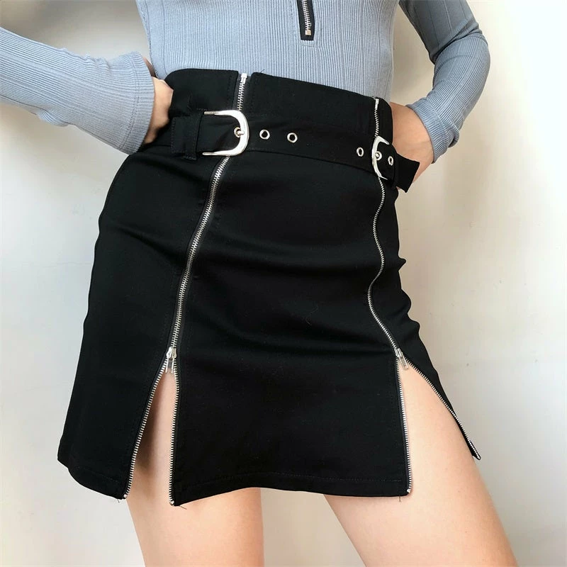 Unzzy Zipper Black Skirt KF90354 HOT SALE 2 Unzzy Zipper Black Skirt KF90354 HOT SALE