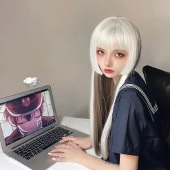 Unzzy HOT SALE White Long Straight Wig KF81948 7 Unzzy HOT SALE White Long Straight Wig KF81948