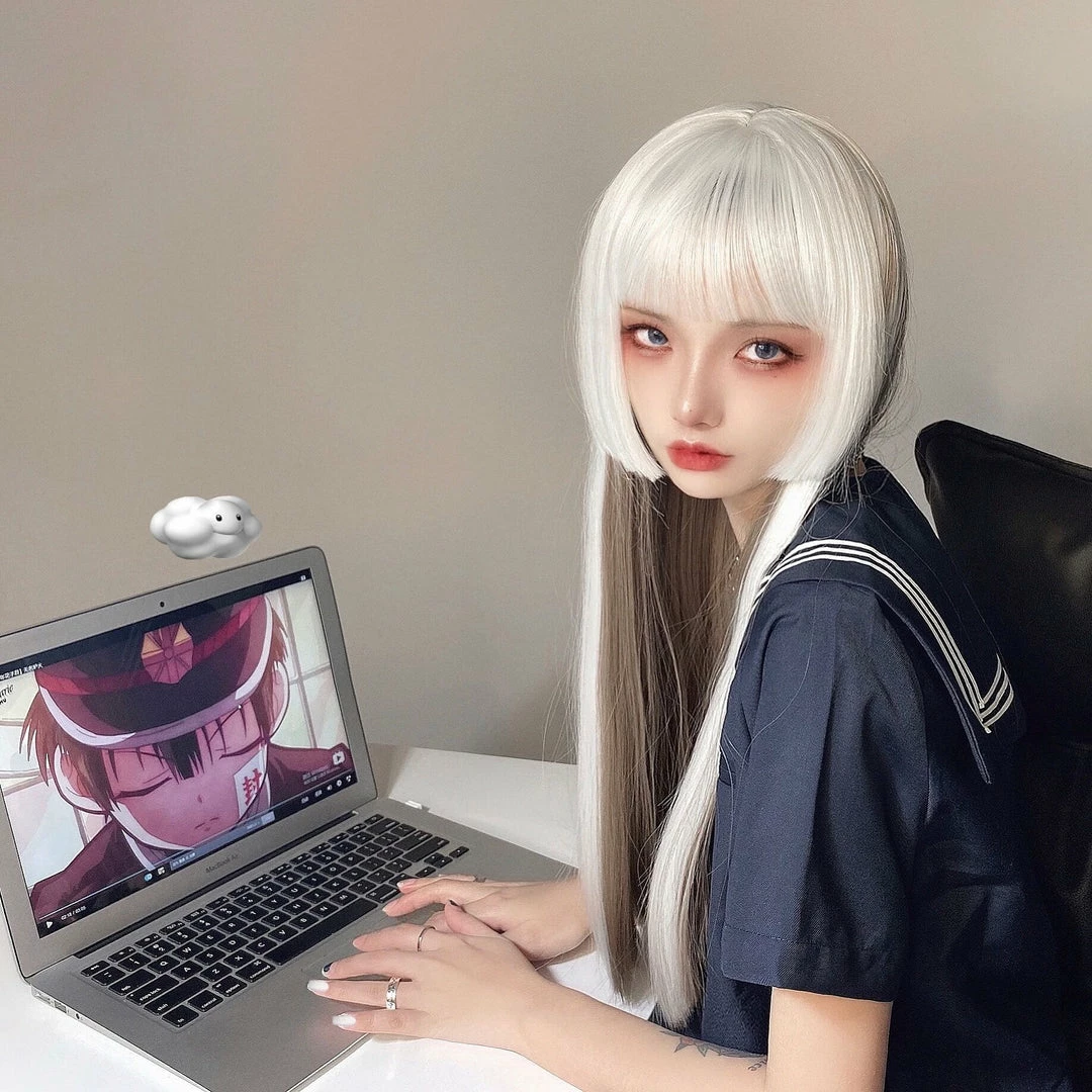 Unzzy HOT SALE White Long Straight Wig KF81948 4 Unzzy HOT SALE White Long Straight Wig KF81948