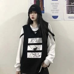 Unzzy Black Comic Sleeveless Vest KF81822