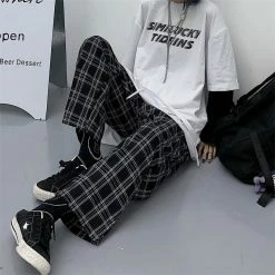 Unzzy Black White Plaid Pants KF81444