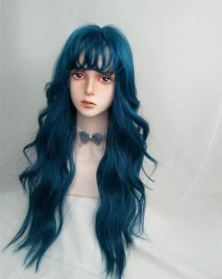Unzzy HOT SALE Blue Green Long Curly Wig KF82138