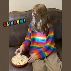 Unzzy Rainbow Striped Sweater KF9488