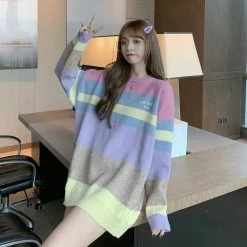 Unzzy Striped Long Sleeve Sweater KF50010 HOT SALE