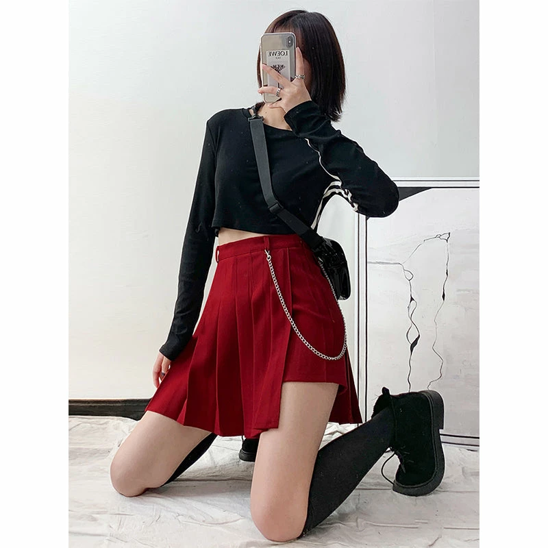 Unzzy HOT SALE Vintage Irregular Chain Pleated Skirt KF81041 1 Unzzy HOT SALE Vintage Irregular Chain Pleated Skirt KF81041