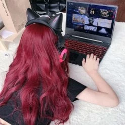 Unzzy Red Long Curly Wig KF81629