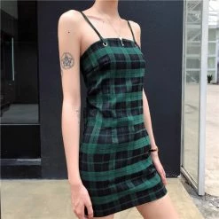 Unzzy HOT SALE Green Plaid Dress KF81349