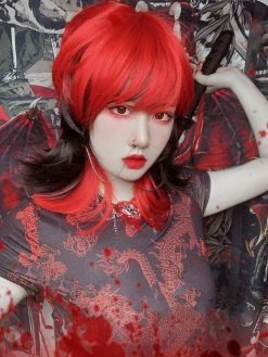 Unzzy Harajuku Punk Red Black Wig KF82514 HOT SALE