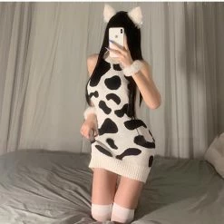 Unzzy Cow Sweater Nightdress (3-PIECE SET）Kf82480 HOT SALE