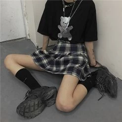 Unzzy HOT SALE Plaid Pleated Skirt KF9513