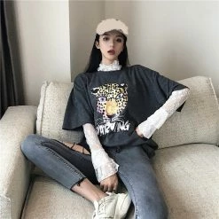 Unzzy HOT SALE Lace T-shirt Two-piece Suit KF90646