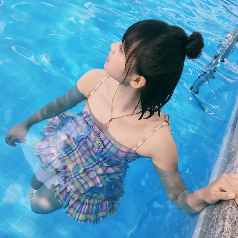 Unzzy Purple Plaid Dress Swimsuit KF81227 HOT SALE 2 Unzzy Purple Plaid Dress Swimsuit KF81227 HOT SALE