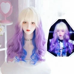 Unzzy HOT SALE White Blue Purple Gradient Wig KF82488