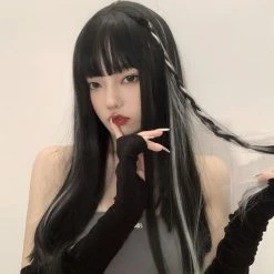 Unzzy HOT SALE Harajuku Black Silver Wig KF82326