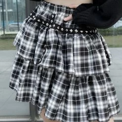 Unzzy Black And White Plaid Skirt KF81887