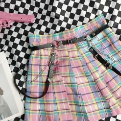 Unzzy Pink Plaid Pleated Skirt KF90538 HOT SALE 11 Unzzy Pink Plaid Pleated Skirt KF90538 HOT SALE