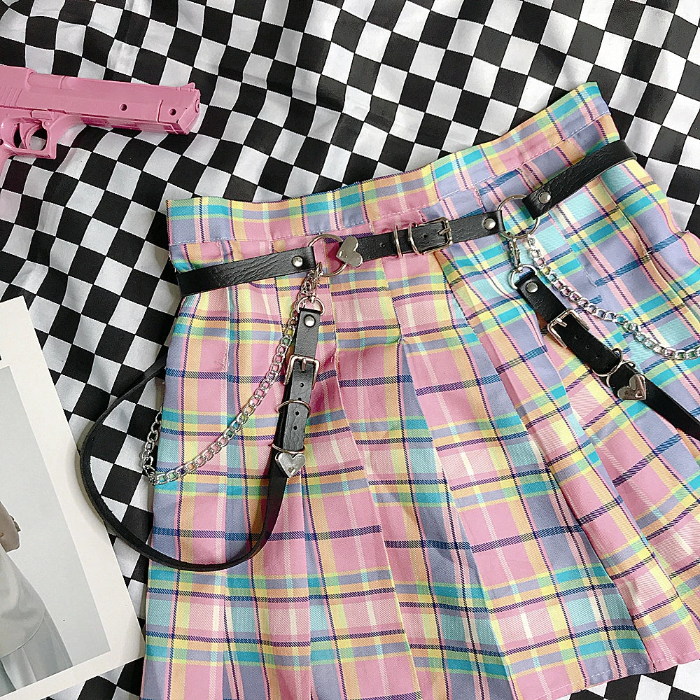 Unzzy Pink Plaid Pleated Skirt KF90538 HOT SALE 4 Unzzy Pink Plaid Pleated Skirt KF90538 HOT SALE