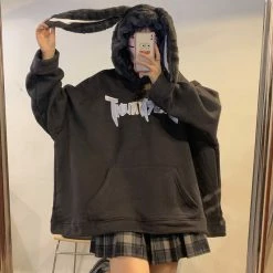 Unzzy HOT SALE Black Plus Velvet Rabbit Sweatshirt Hoodie KF81008