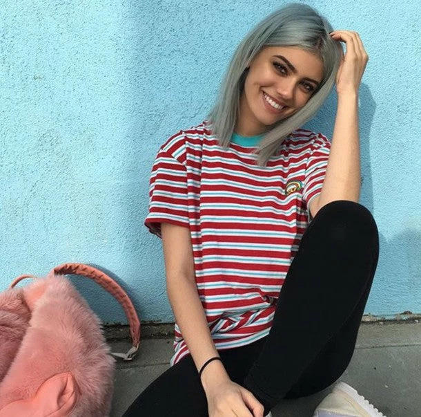 Unzzy HOT SALE Striped Rainbow Tee KF81902 2 Unzzy HOT SALE Striped Rainbow Tee KF81902