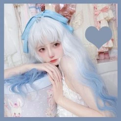 Unzzy HOT SALE White And Blue Gradient Long Curly Wig KF81268
