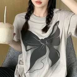 Unzzy HOT SALE Harajuku Bow Print Short Sleeves KF30290 7 Unzzy HOT SALE Harajuku Bow Print Short Sleeves KF30290