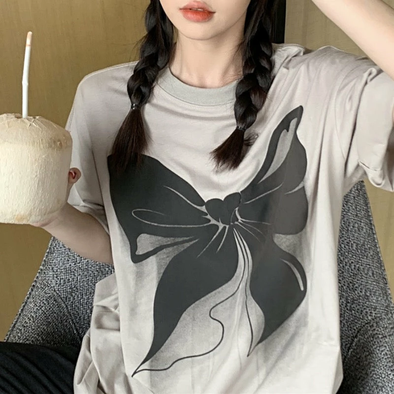 Unzzy HOT SALE Harajuku Bow Print Short Sleeves KF30290 3 Unzzy HOT SALE Harajuku Bow Print Short Sleeves KF30290