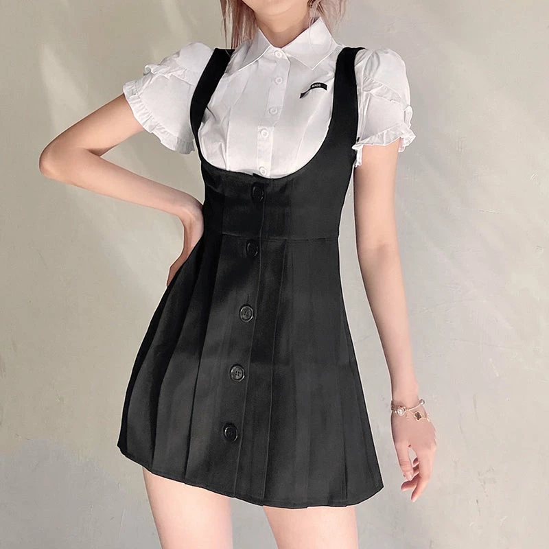 Unzzy HOT SALE Black Dress + White Top KF30375 1 Unzzy HOT SALE Black Dress + White Top KF30375