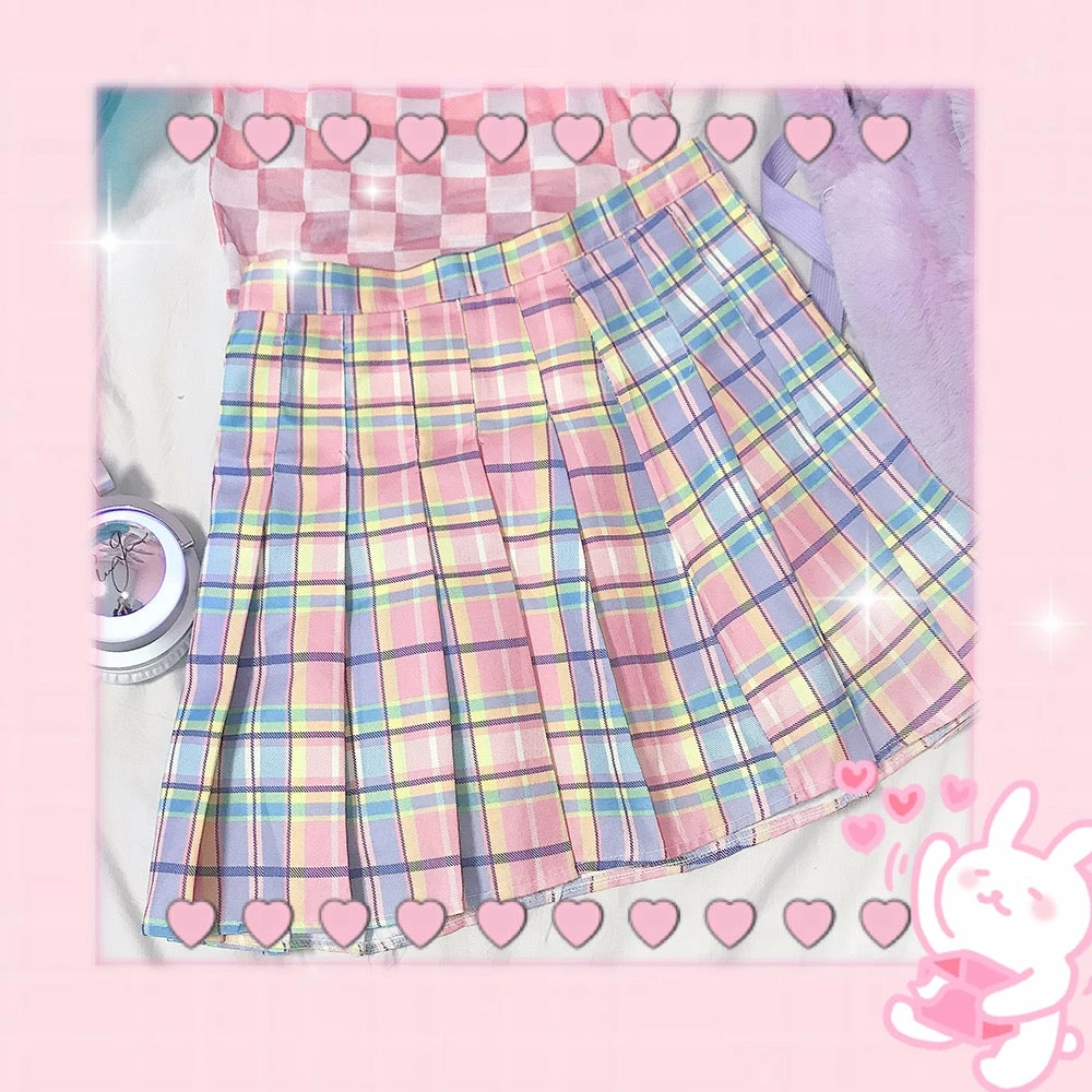 Unzzy Pink Plaid Pleated Skirt KF90538 HOT SALE 3 Unzzy Pink Plaid Pleated Skirt KF90538 HOT SALE