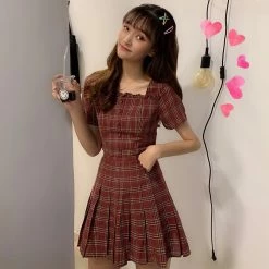 Unzzy Chic T-shirt + Plaid Skirt KF90661 HOT SALE