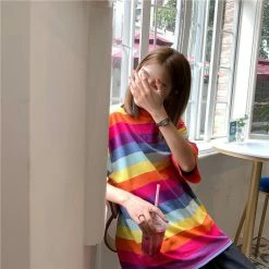 Unzzy HOT SALE Rainbow Striped T-Shirt KF90714