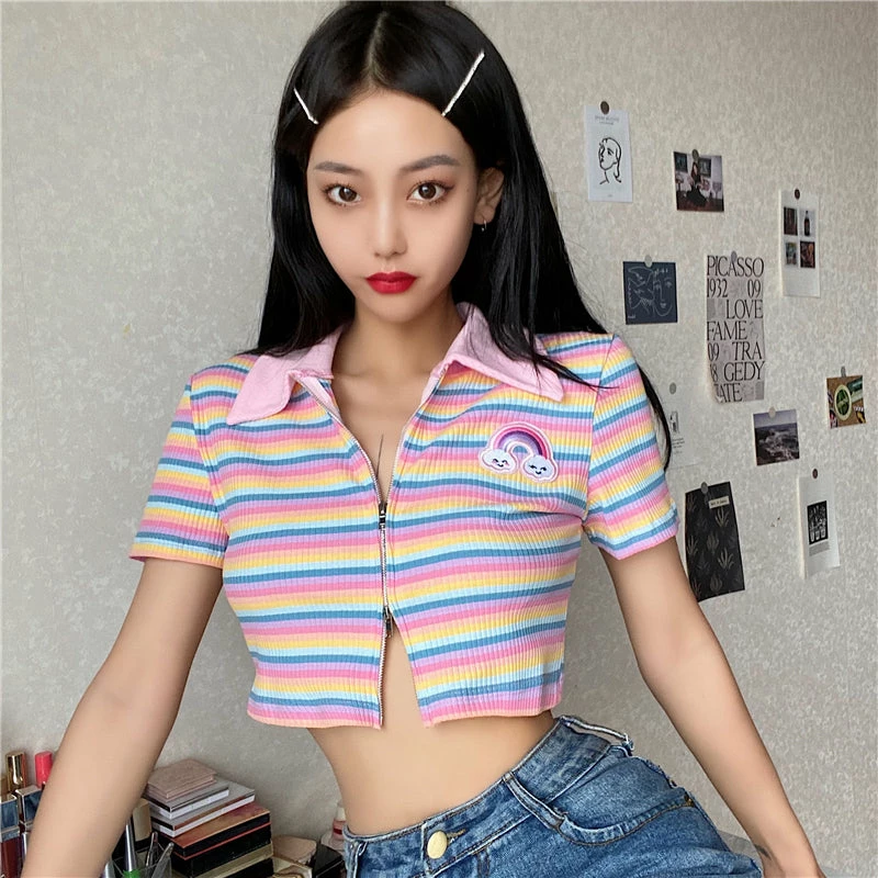 Unzzy HOT SALE Harajuku Rainbow T-shirt KF81877 2 Unzzy HOT SALE Harajuku Rainbow T-shirt KF81877