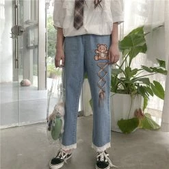 Unzzy HOT SALE Bear Embroidered Pants KF81006 9 Unzzy HOT SALE Bear Embroidered Pants KF81006