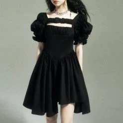 Unzzy Black Irregular Dress KF82129 HOT SALE
