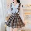 Unzzy Chic Check Pleated Skirt Two Piece KF81120 HOT SALE