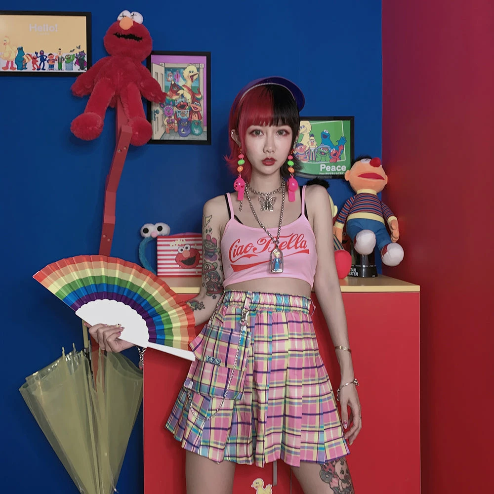 Unzzy Pink Plaid Pleated Skirt KF908011 HOT SALE 6 Unzzy Pink Plaid Pleated Skirt KF908011 HOT SALE